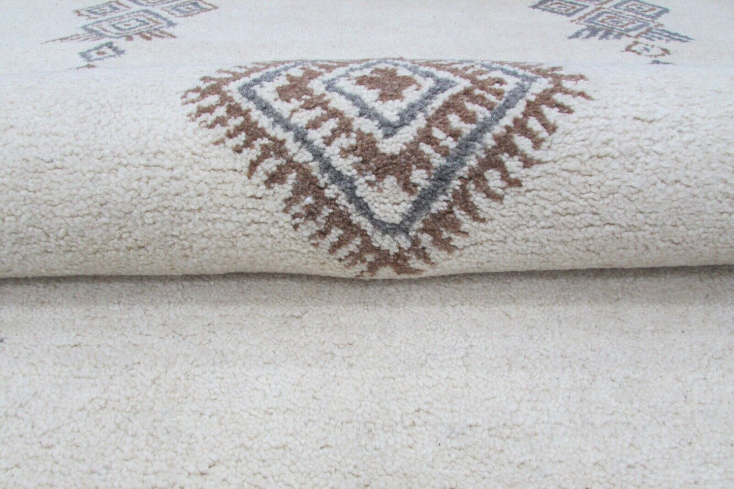 Beige Weiß Teppich 100% Wolle 160X230 cm Handarbeit Handgetuftet T823