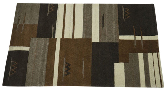 Nepal Teppich 100% Wolle Handgeknüpft Grau Braun 90X160 cm Orientteppich N763