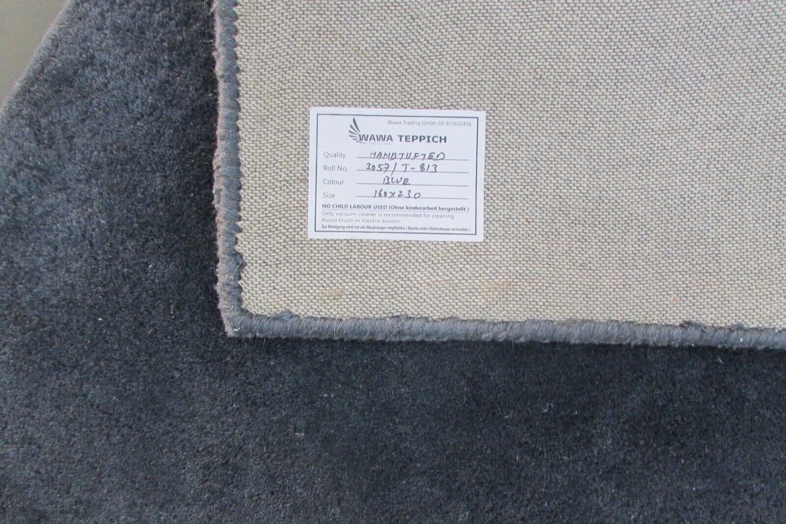 Alfombra azul grisáceo, 100% lana, 160x230 cm, hecha a mano, tufted a mano, T813