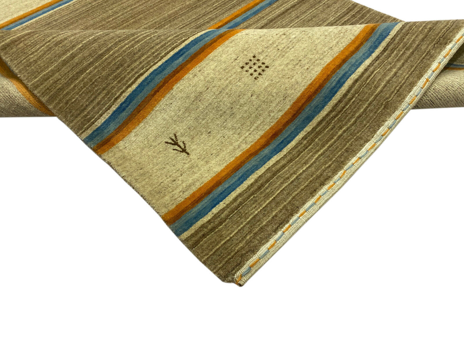 Teppich 100% Wolle Beige Orange Gabbeh Handgewebt 123x187 cm Naturwolle S106 rt