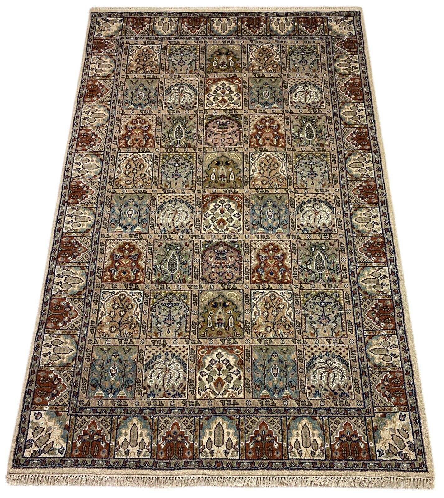 Tapis beige pistache noué à la main, 100 % laine, tapis oriental, 230 x 300 cm, B01
