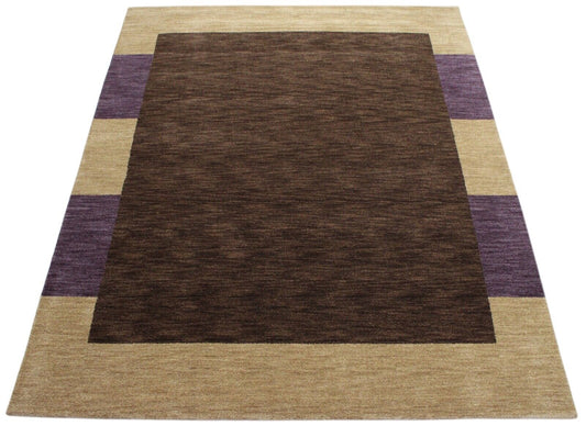 Gabbeh Teppich 100% Wolle 200X250 CM Orientteppich Handgefertigt Lila Beige