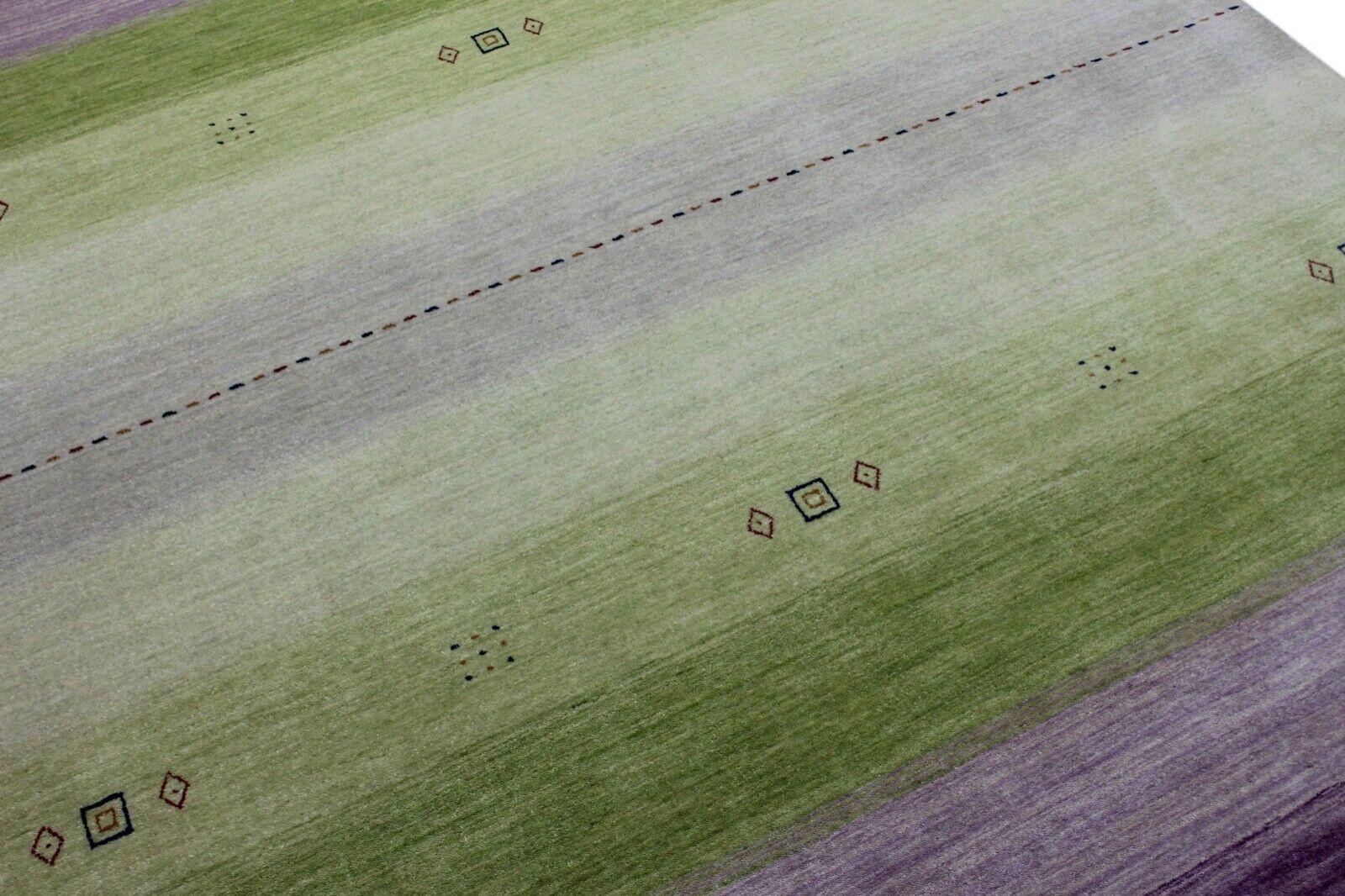 Gabbeh Teppich Violett Grün 100% Wolle 170x240 cm Handgewebt Orientteppich Lr649