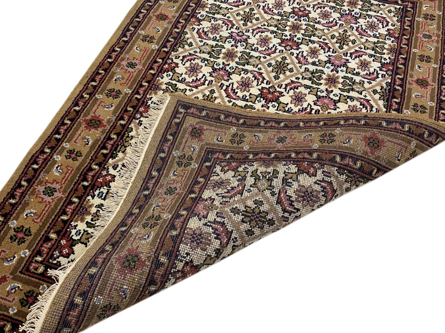 Herati Beige Braun Teppich Wolle Handgeknüpft 100% Schurwolle 140X200 cm D6