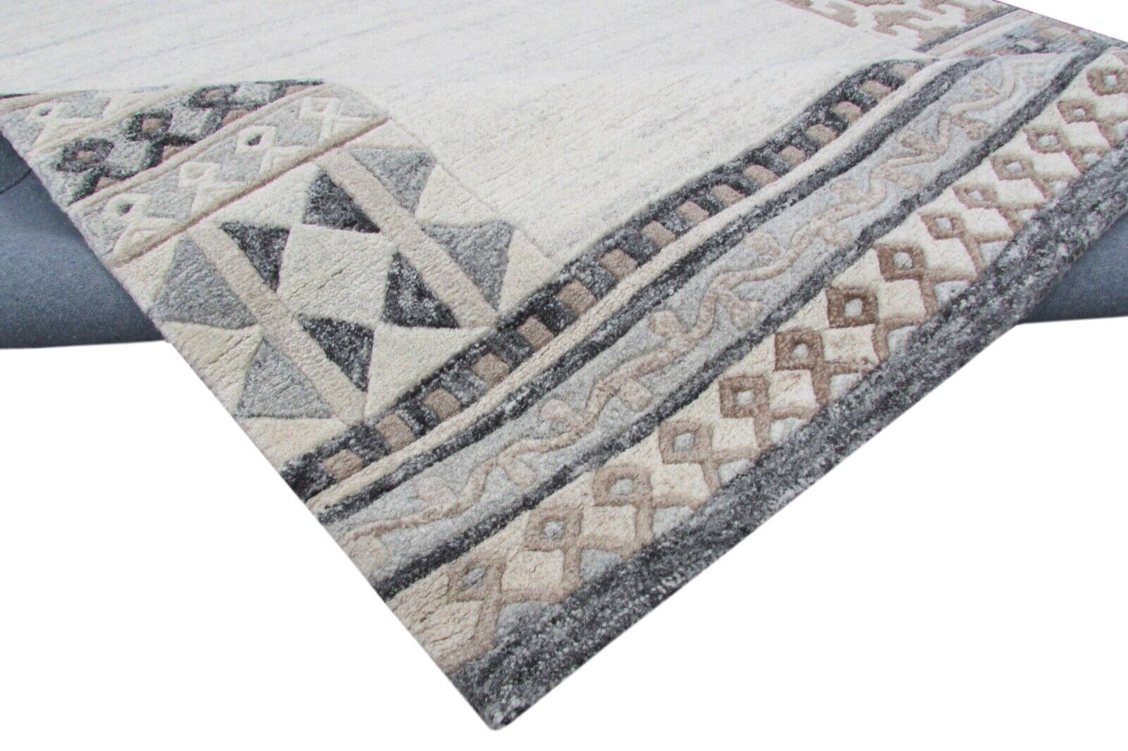 Teppich 100% Wolle Beige Grau 150X220 cm Orientteppich Handgetuftet T812