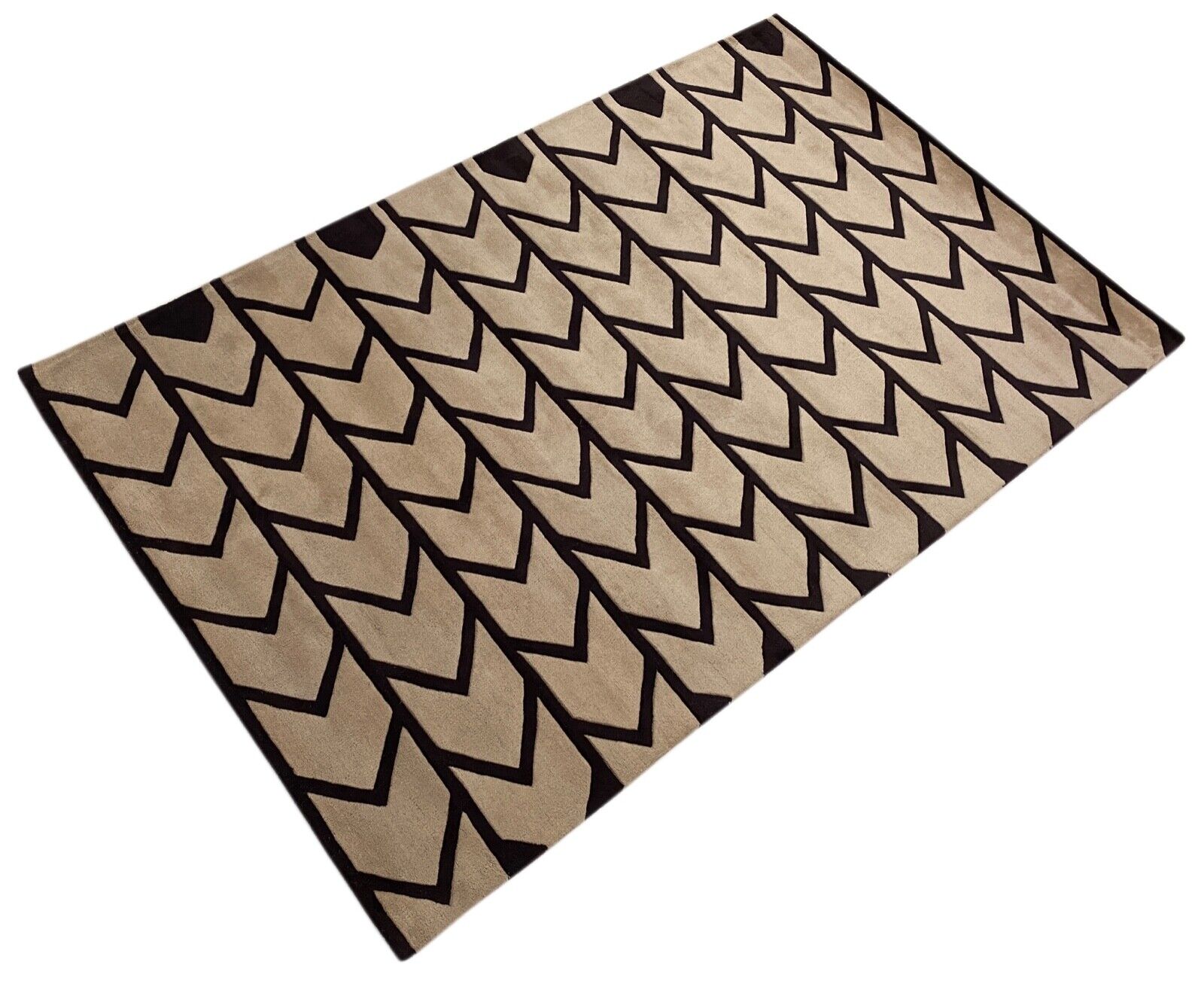 Orientteppich Schwarz Beige 100% Wolle Teppich Handgetuftet 150X240 CM D118