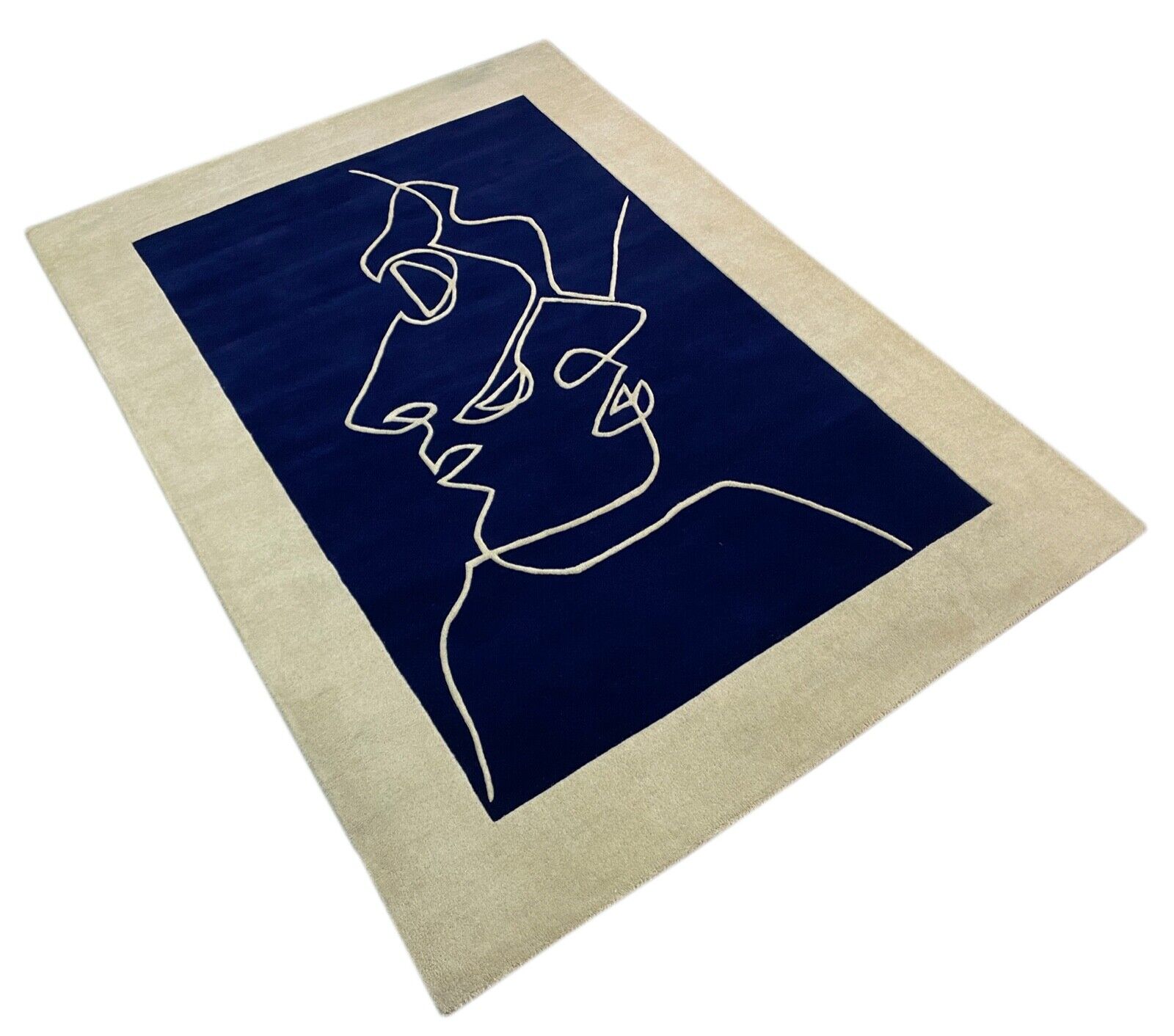 Blau Beige Teppich 170X240 CM 100% Wolle Handarbeit Orientteppich