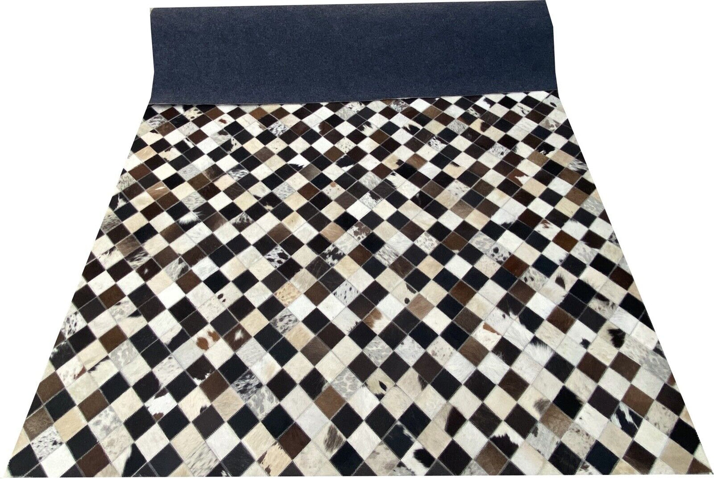 Echtleder Teppich 160x230 cm 100% Kuhfell Leder ivory Braun Beige Patchwork L2