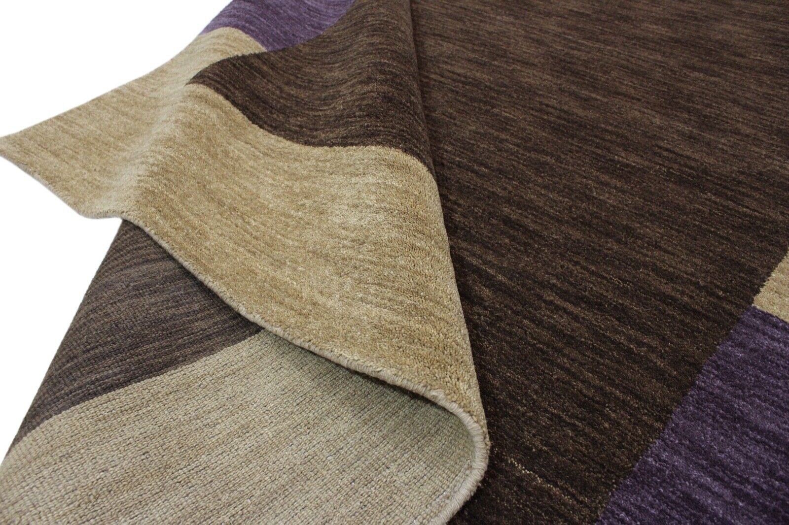 Gabbeh Teppich 100% Wolle 200X250 CM Orientteppich Handgefertigt Lila Beige