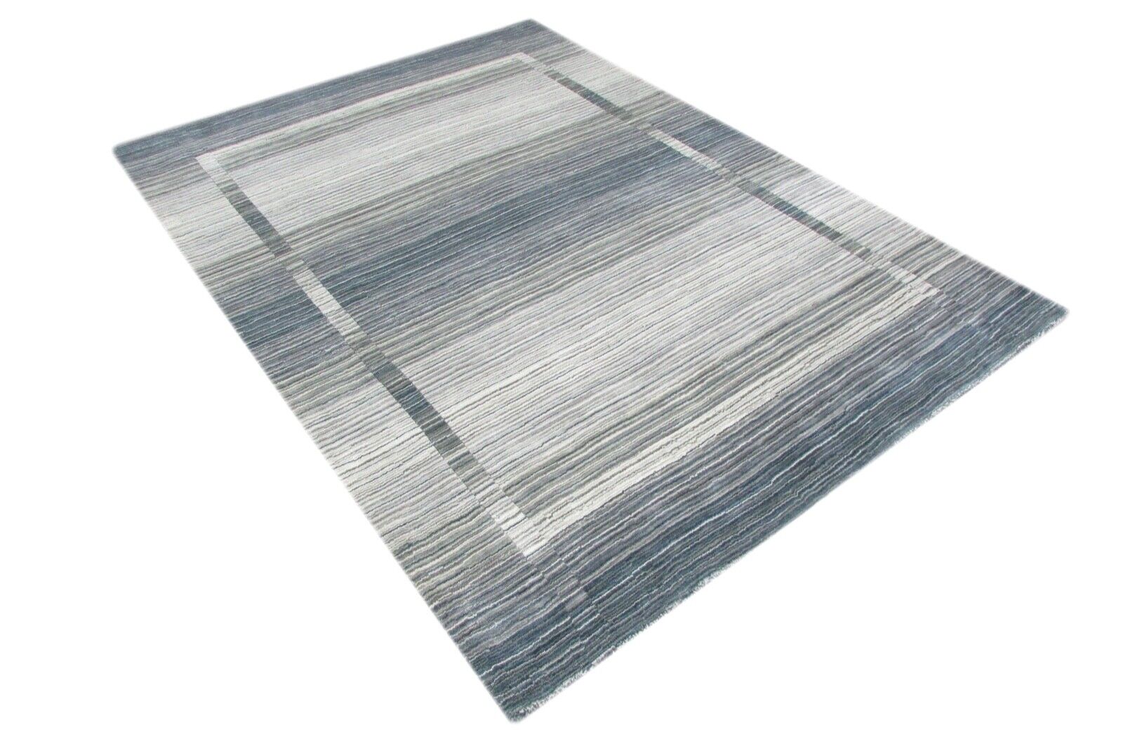 Teppich 100% Wolle Blau Grau 160X230 cm Handarbeit Loom T864