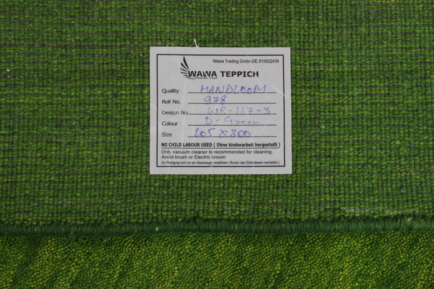 Grün 100% Wolle Gabbeh Teppich Loom Handgefertigt Orientteppich 200x300 cm WR117