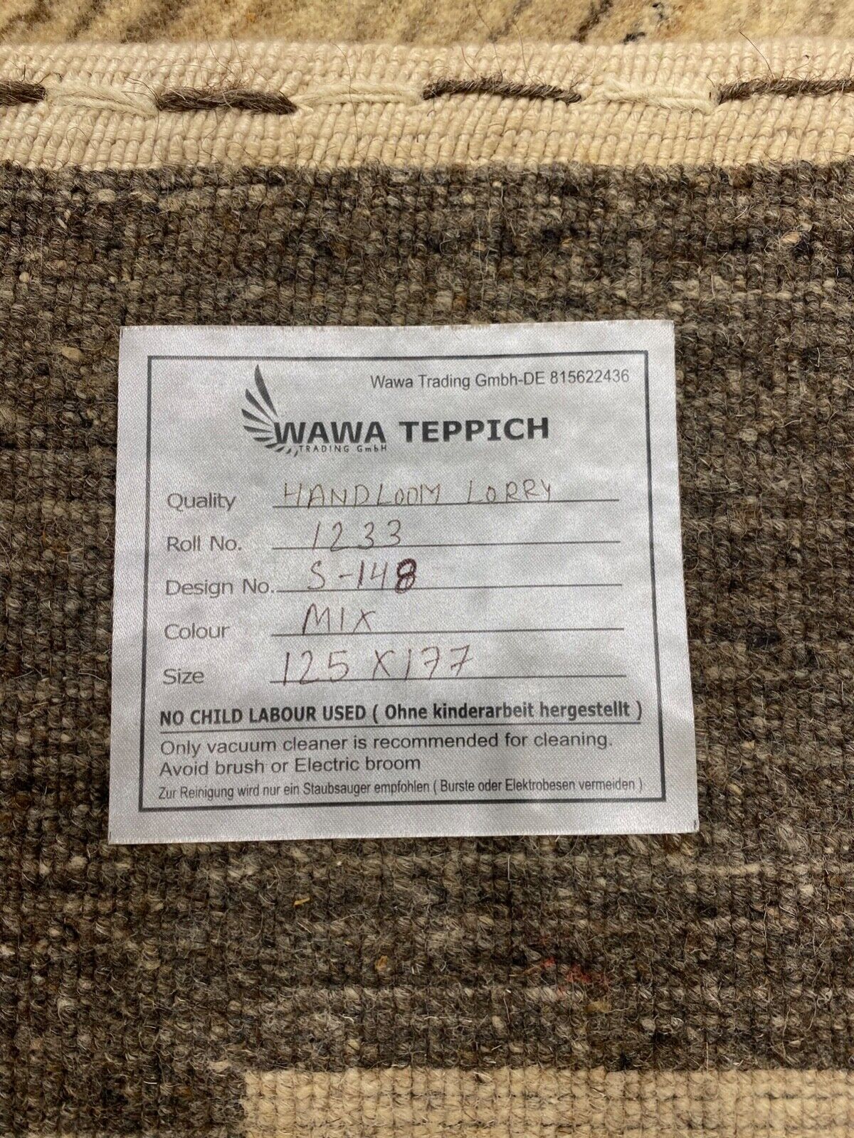 Teppich 100% Wolle Grau Beige Braun Gabbeh lori Handgewebt 125x177 cm S148