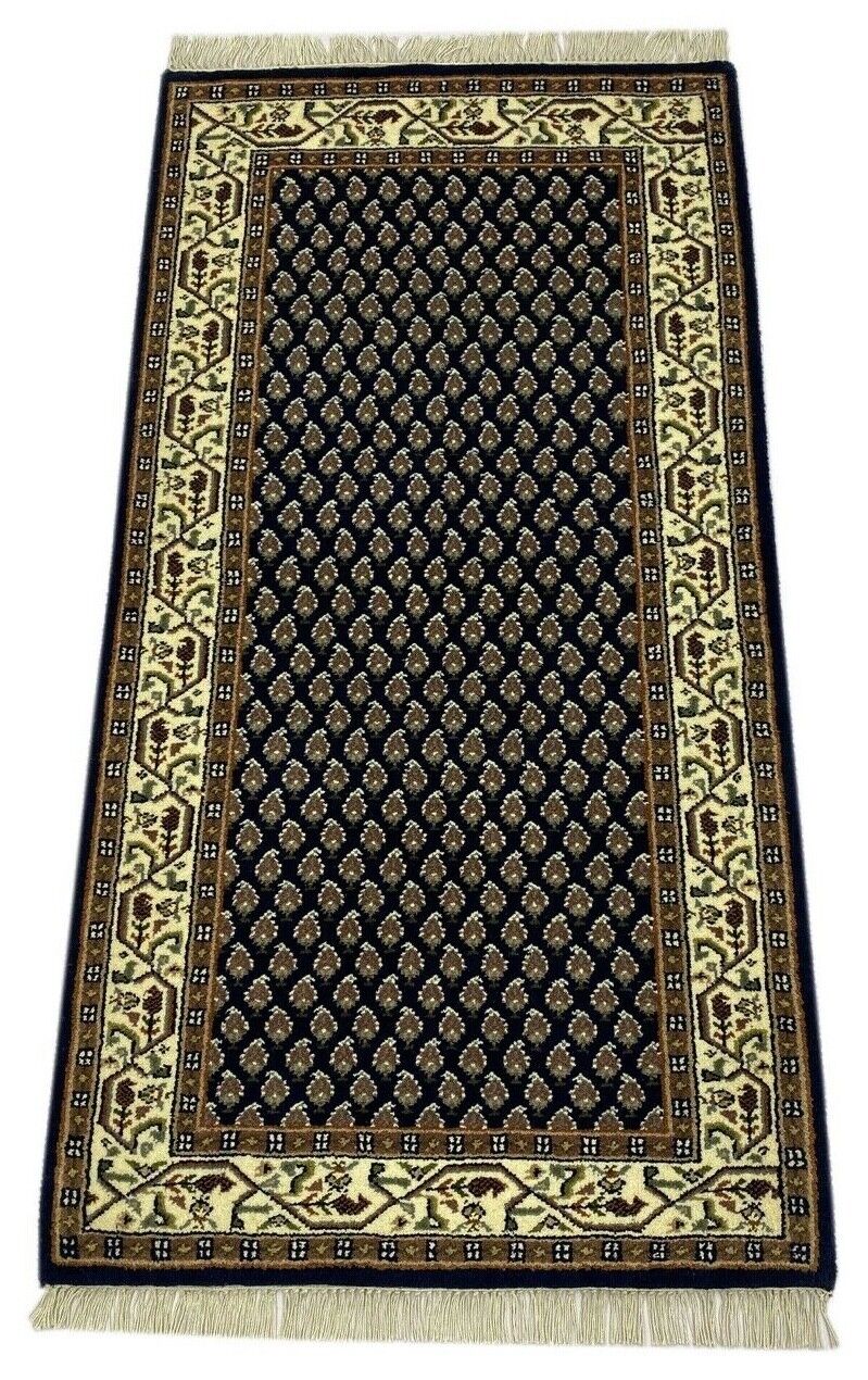 Blau Orientteppich Mir Handgeknüpft 100% Wolle Cream 70X140 CM Teppich