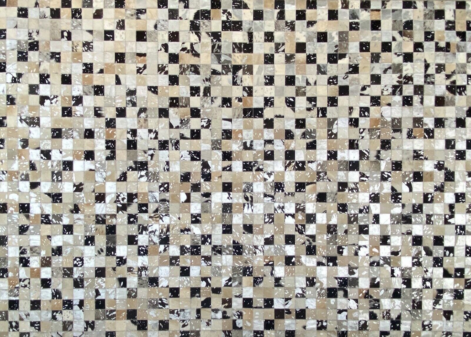 Lædertæppe 160x230 cm 100% okselæder elfenben brun beige sølv patchwork L5