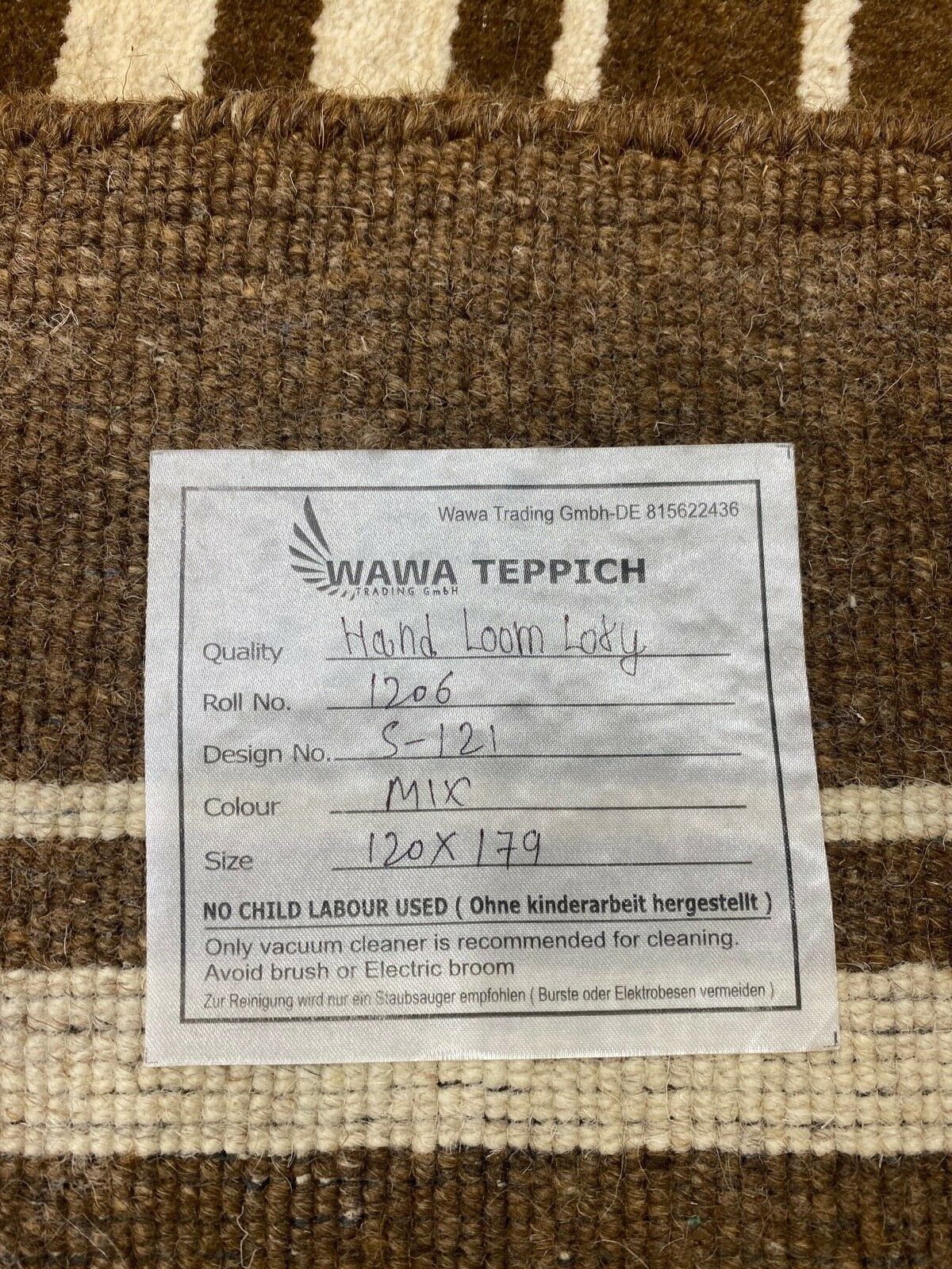 Teppich 100% Wolle Braun Beige lori Handgewebt 120x180 cm Orientteppich S121