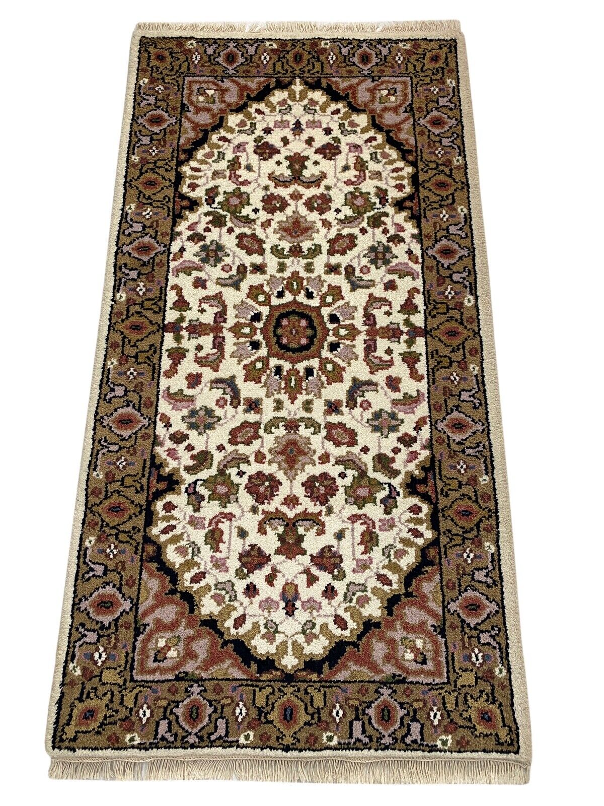 Beige Teppich Wolle Handgeknüpft Orientteppich 100% Schurwolle 70X140 cm D8