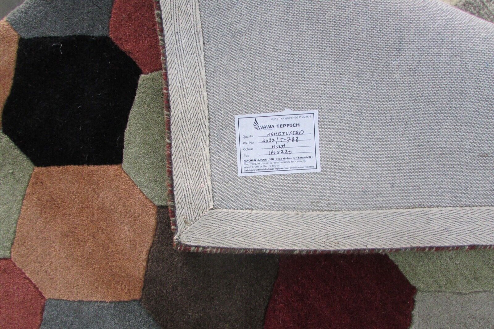 Bunt Teppich 100% Wolle 160X230cm Orientteppich Handgetuftet T788