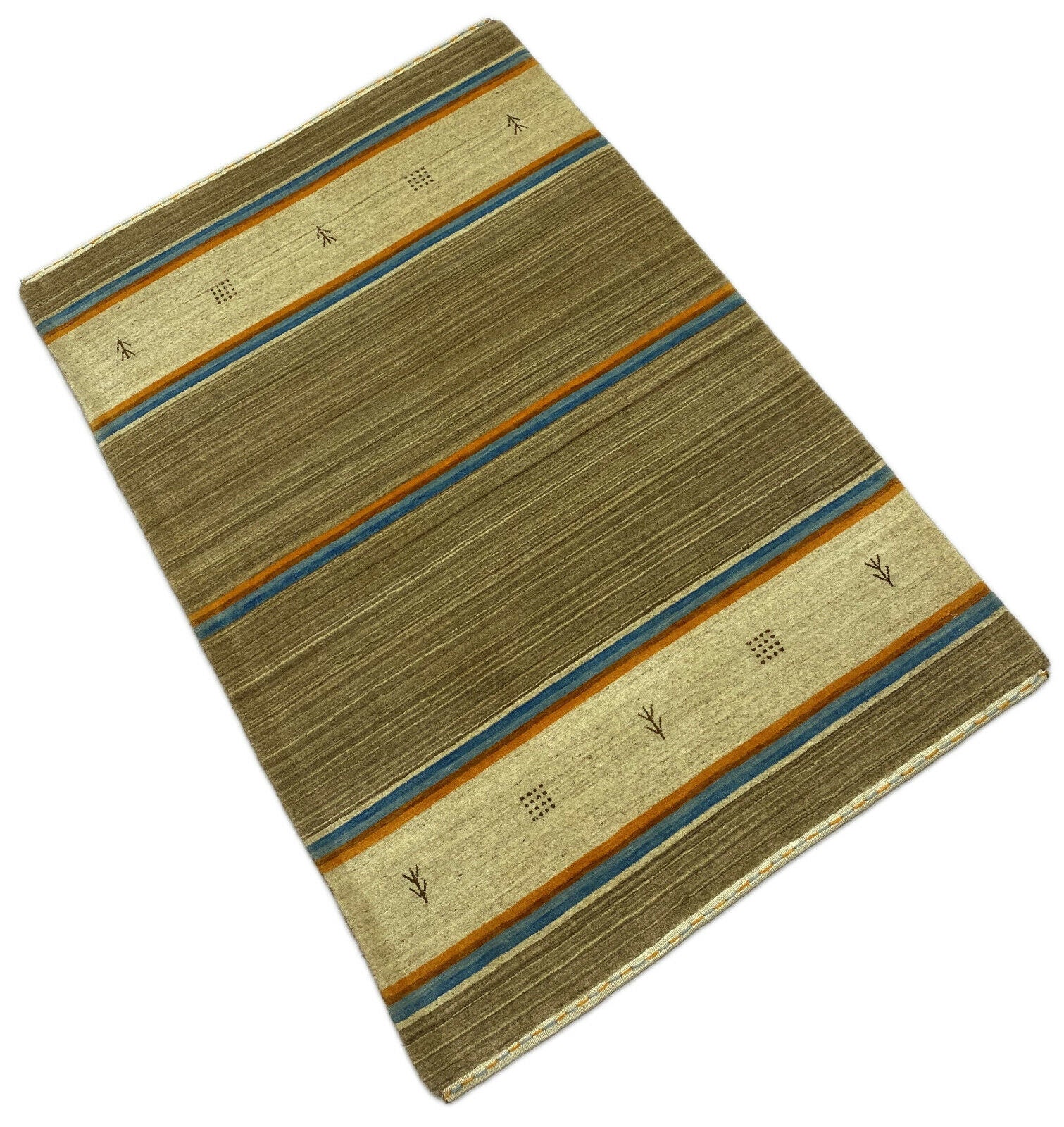 Teppich 100% Wolle Beige Orange Gabbeh Handgewebt 123x187 cm Naturwolle S106 rt