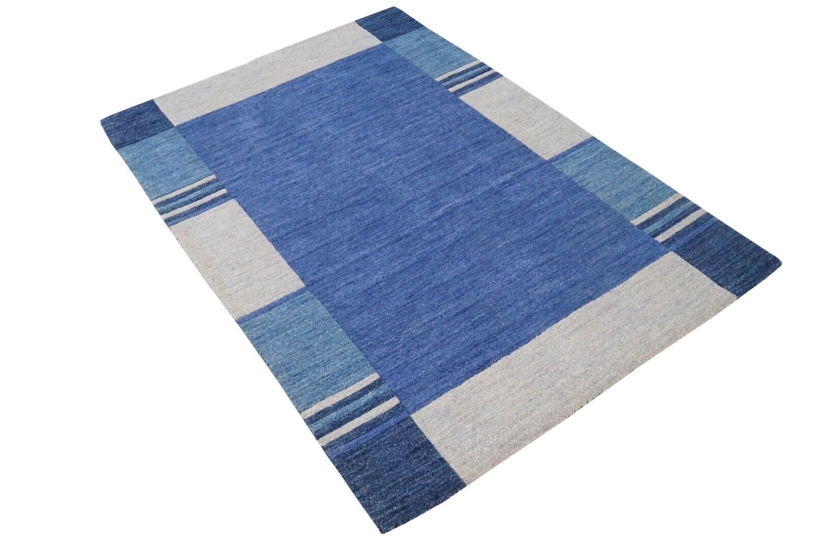 Χαλί Μπλε Μπεζ 140x200 εκ. 100% Μαλλί Ανατολίτικο Χαλί Χειροποίητο Φουντωτό HT605
