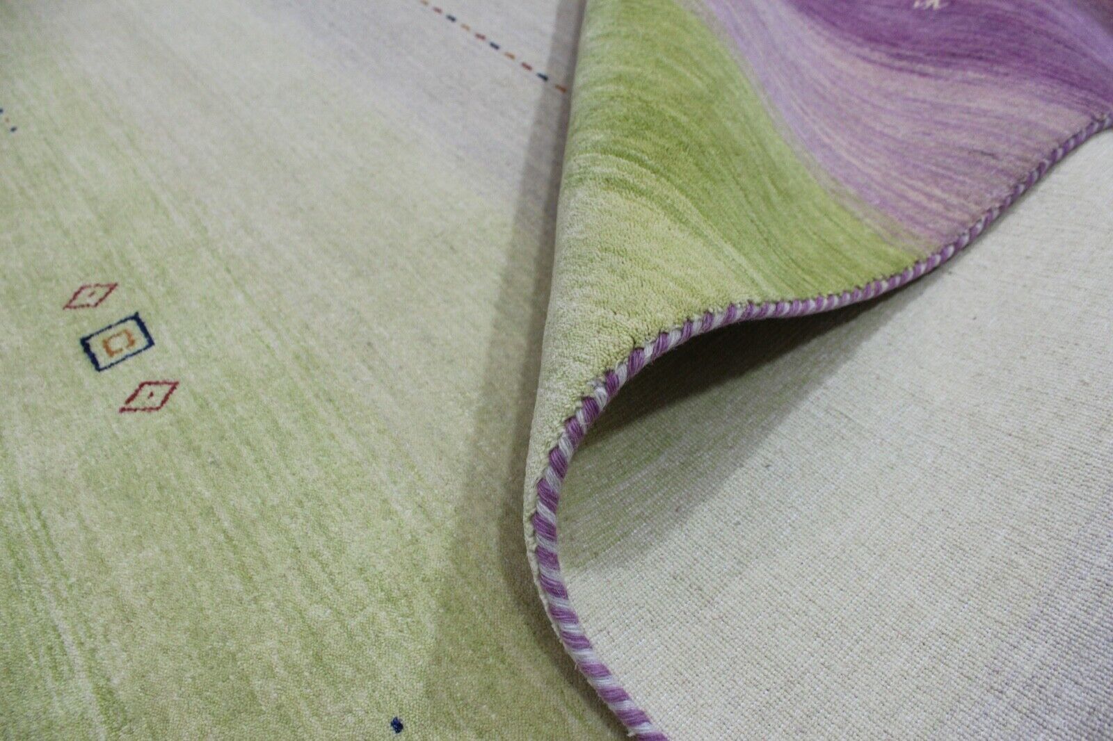 Gabbeh Teppich Violett Grün 100% Wolle 170x240 cm Handgewebt Orientteppich Lr649