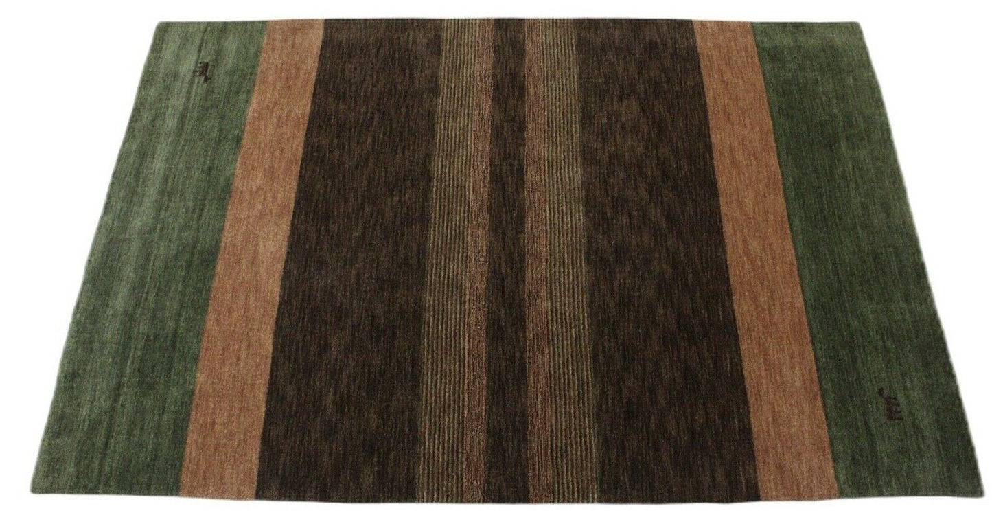 Gabbeh Teppich Grün Braun 100% Wolle 200x295 cm Handgewebt Orientteppich