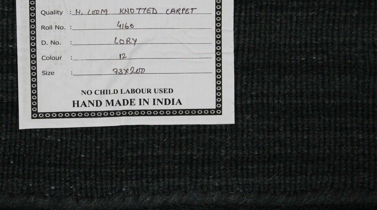 Schwarz Brücke 100% Wolle 73X200 cm Handgewebter Teppich Orientteppich C12