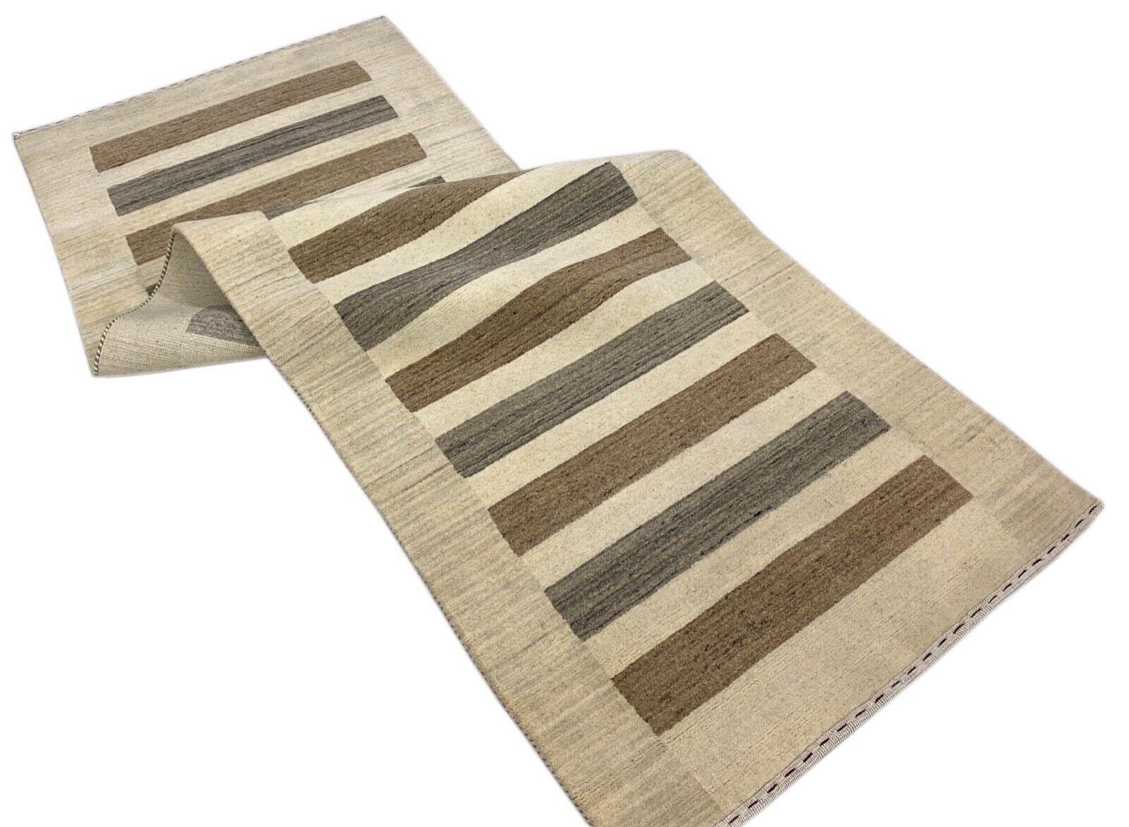 Beige Braun Brücke 100% Wolle Handgewebter Teppich Orientteppich 85X250 CM