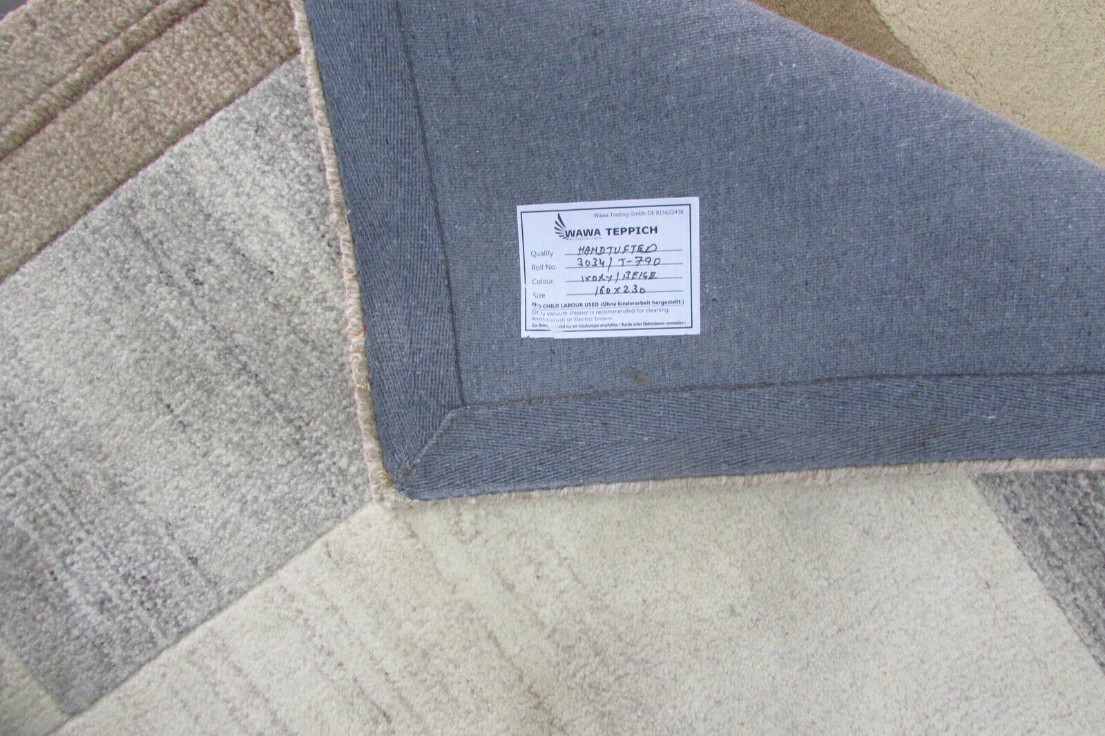 Tappeto 100% Lana Beige Grigio 160X230 cm Tappeto Orientale Tuftato a Mano T790