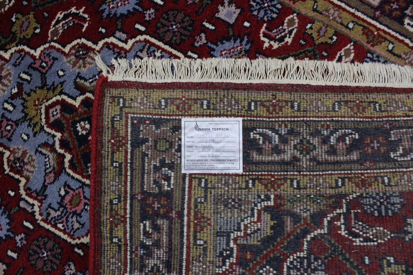Bidjar Handgeknüpft Teppich 100% wolle Rot Blau 111x200 cm Orientteppich D14
