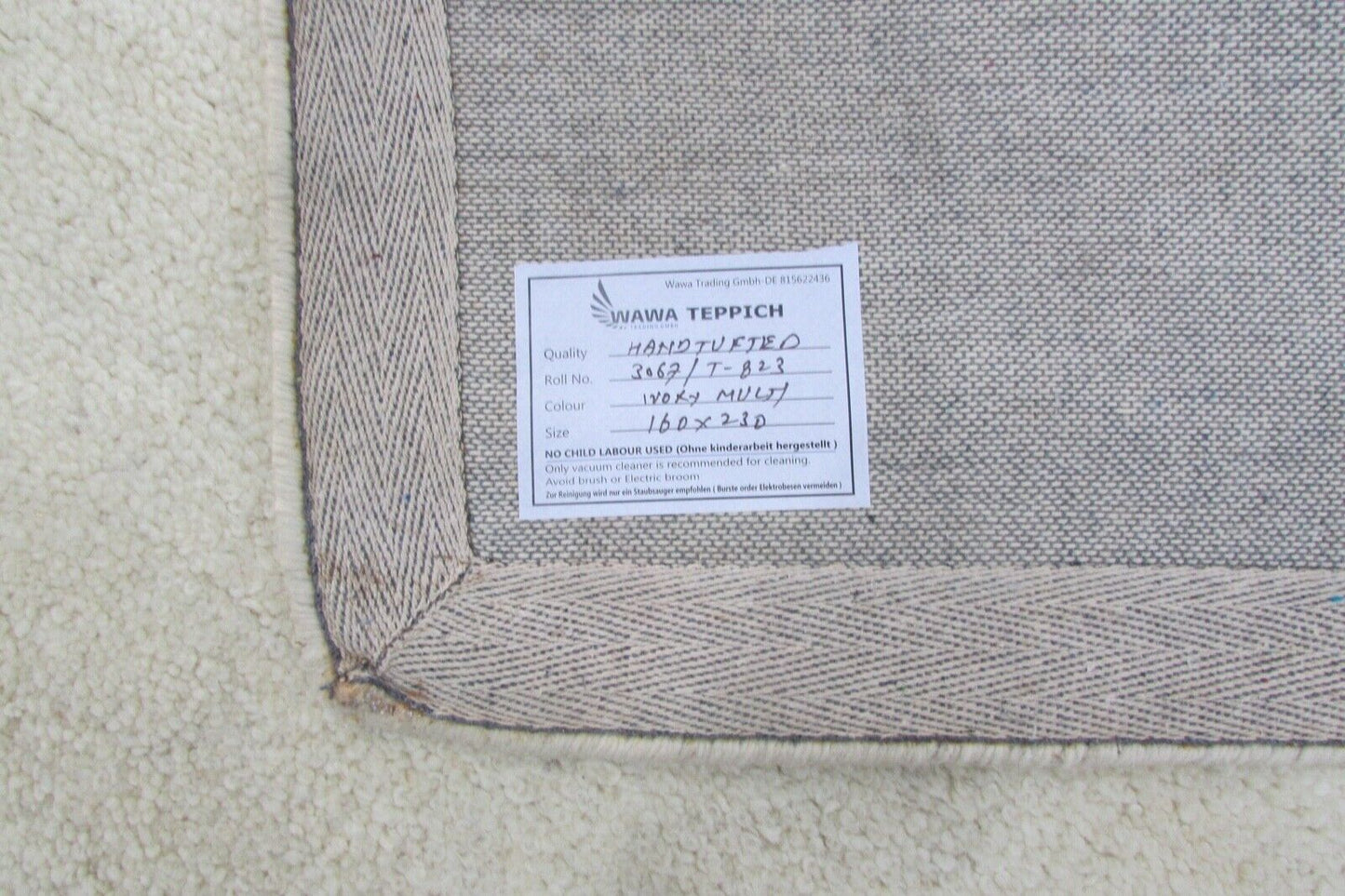 Beige Weiß Teppich 100% Wolle 160X230 cm Handarbeit Handgetuftet T823