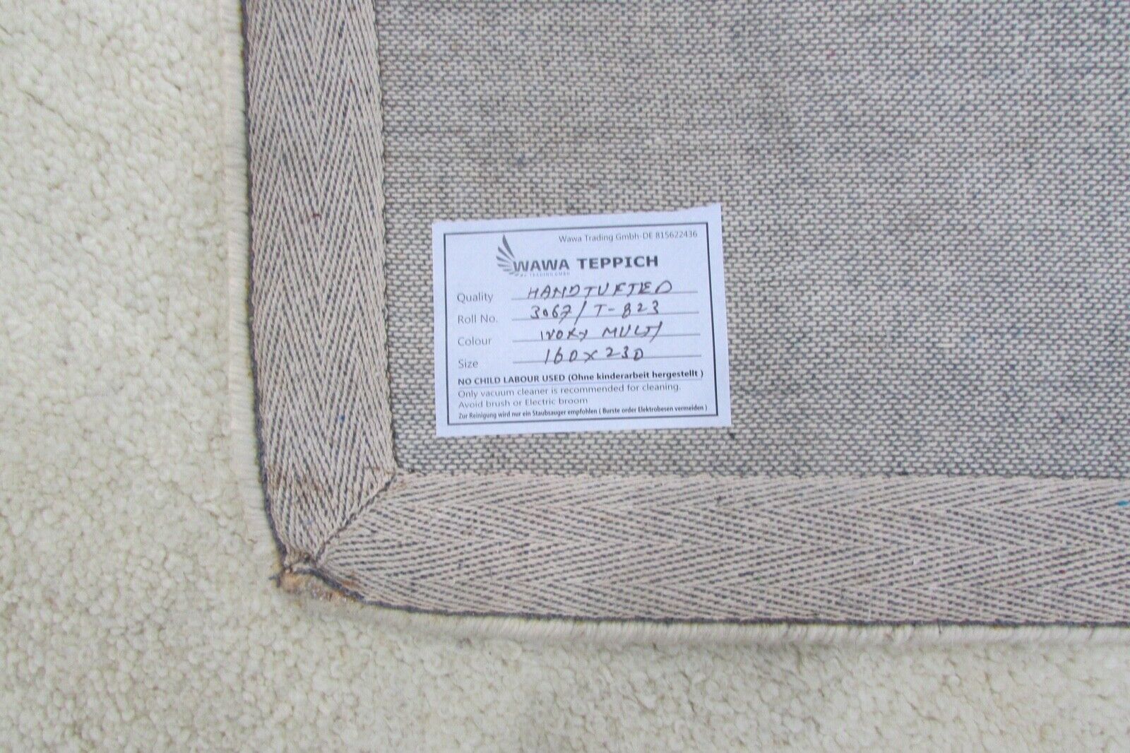 Bež in bela preproga, 100 % volna, 160 x 230 cm, ročno izdelana, ročno tkana, T823