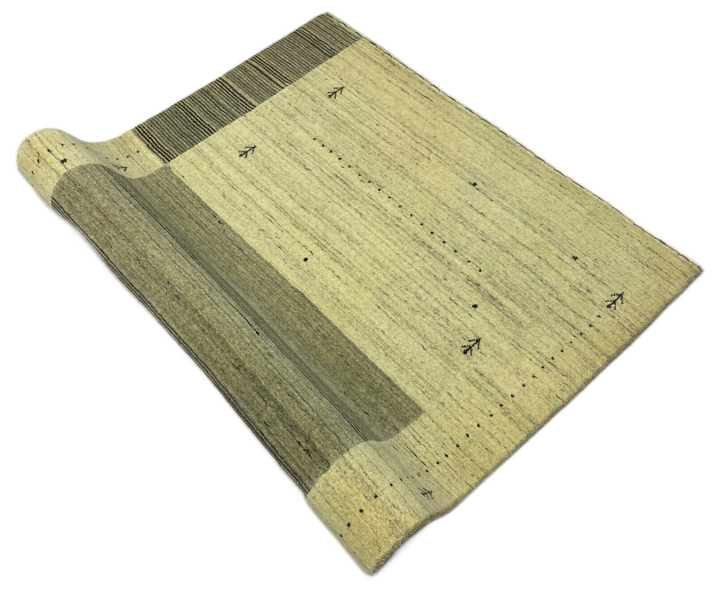 Gabbeh Teppich 100% Wolle Grau Beige loom lori Handgewebt 120x180 cm S25