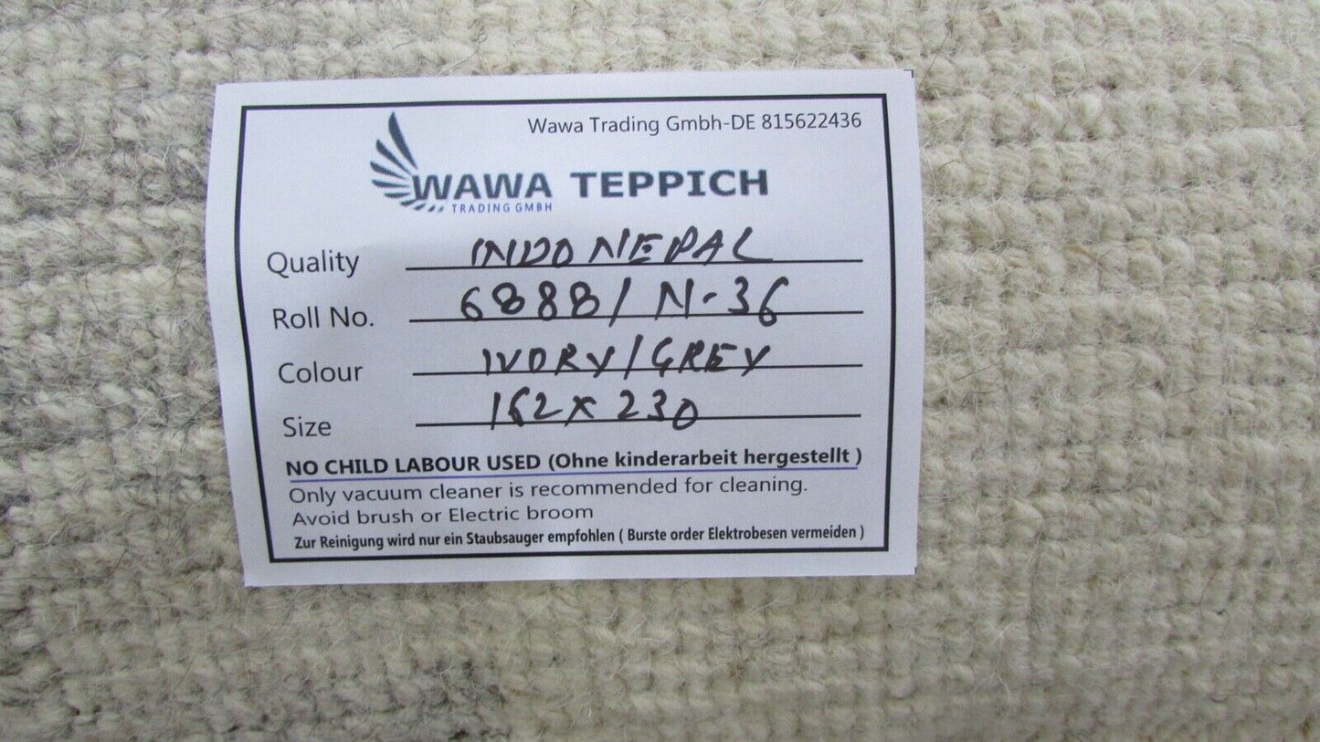 Orientteppich Nepal Teppich Handgeknüpft Beige Grau 100% Wolle 162x230 cm N-36