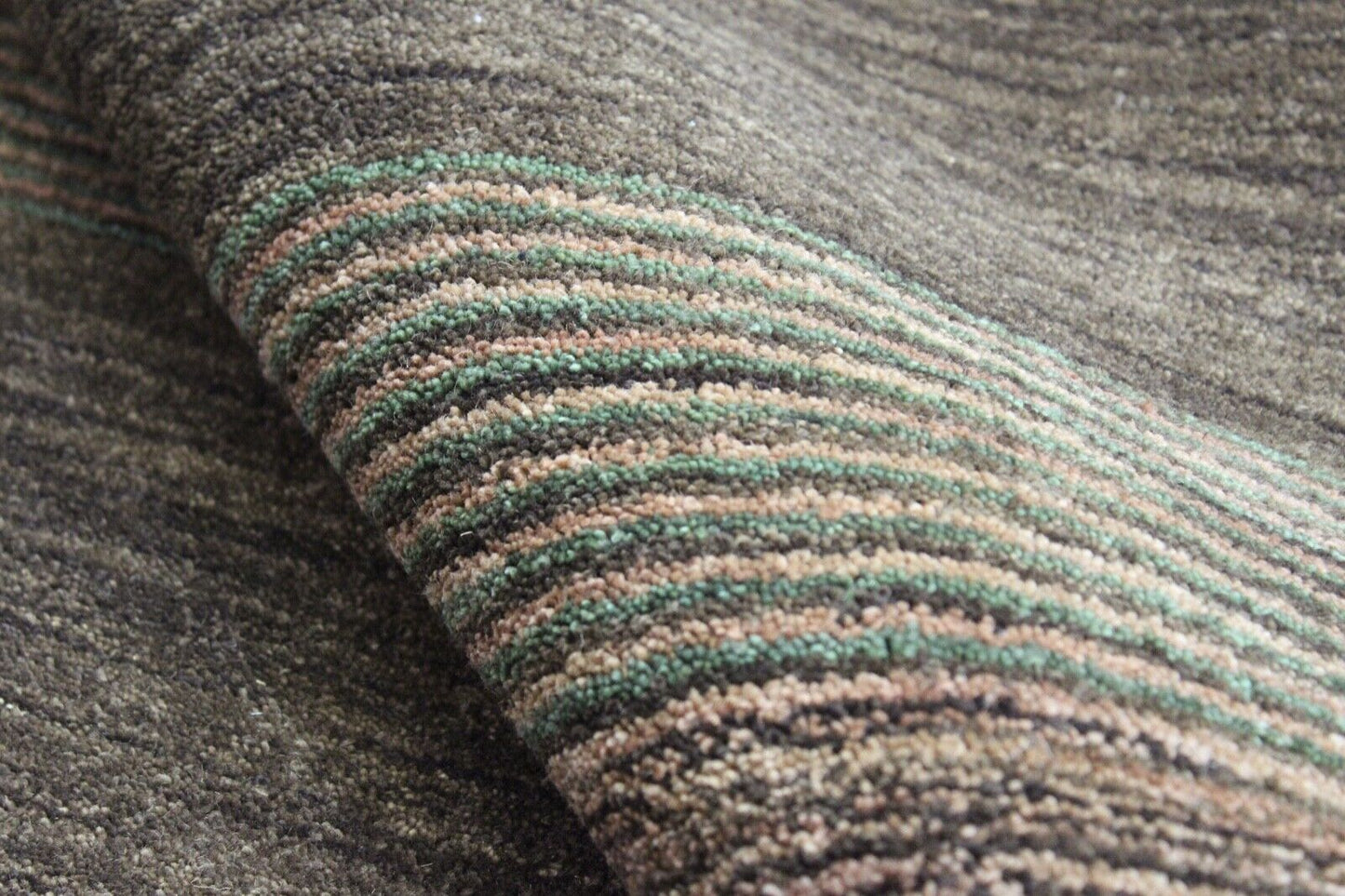 Gabbeh Teppich Grün Braun 100% Wolle 200x295 cm Handgewebt Orientteppich