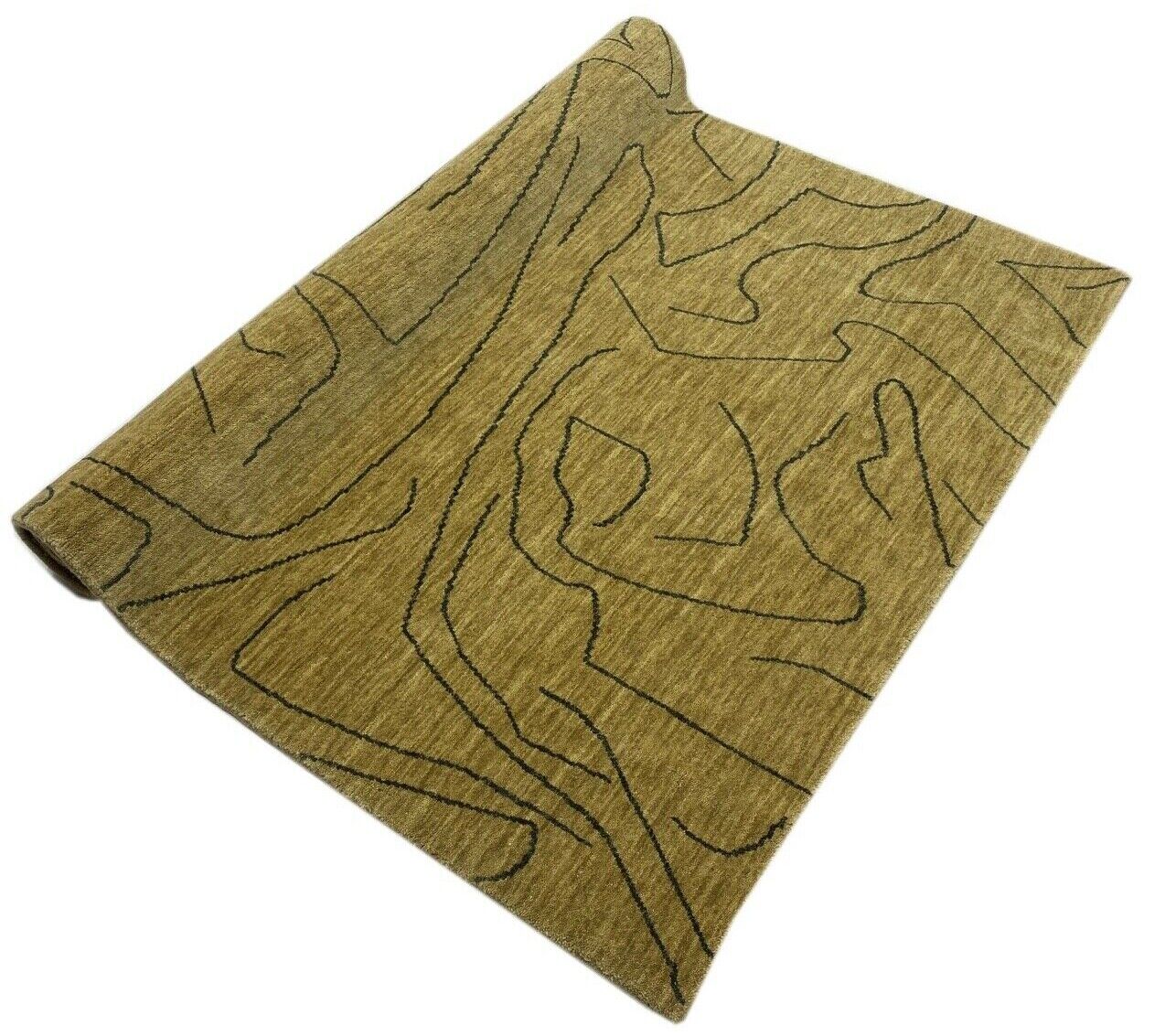 Gabbeh Teppich Gold Beige 100% Wolle 142x195 cm Handgewebt Lori WR65