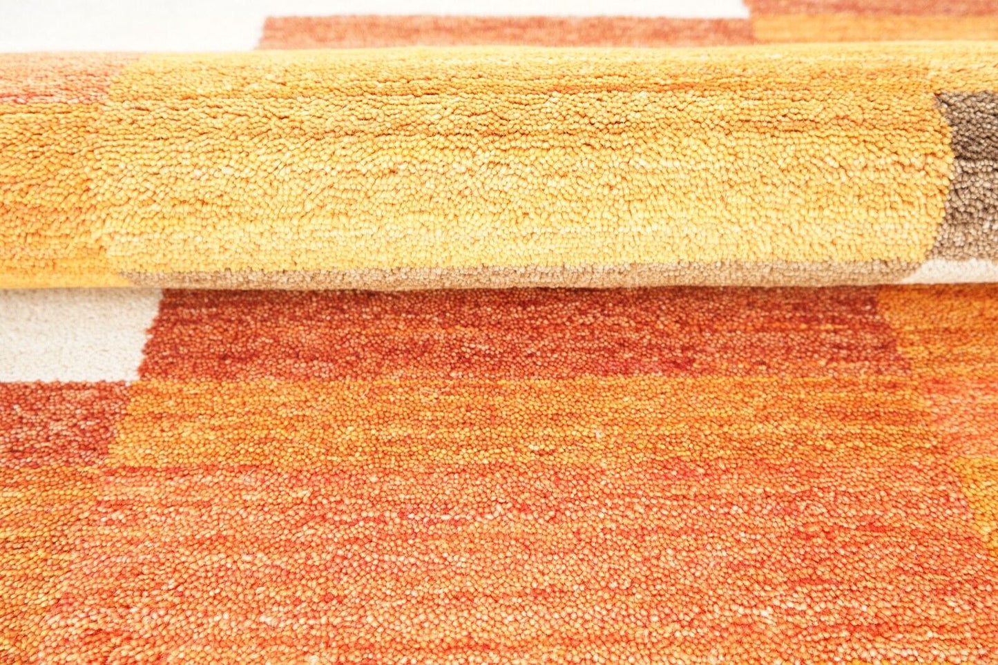Gold Orange Beige Braun Teppich 100% Wolle Handgewebt 124x185 cm Lori Buff Lr441