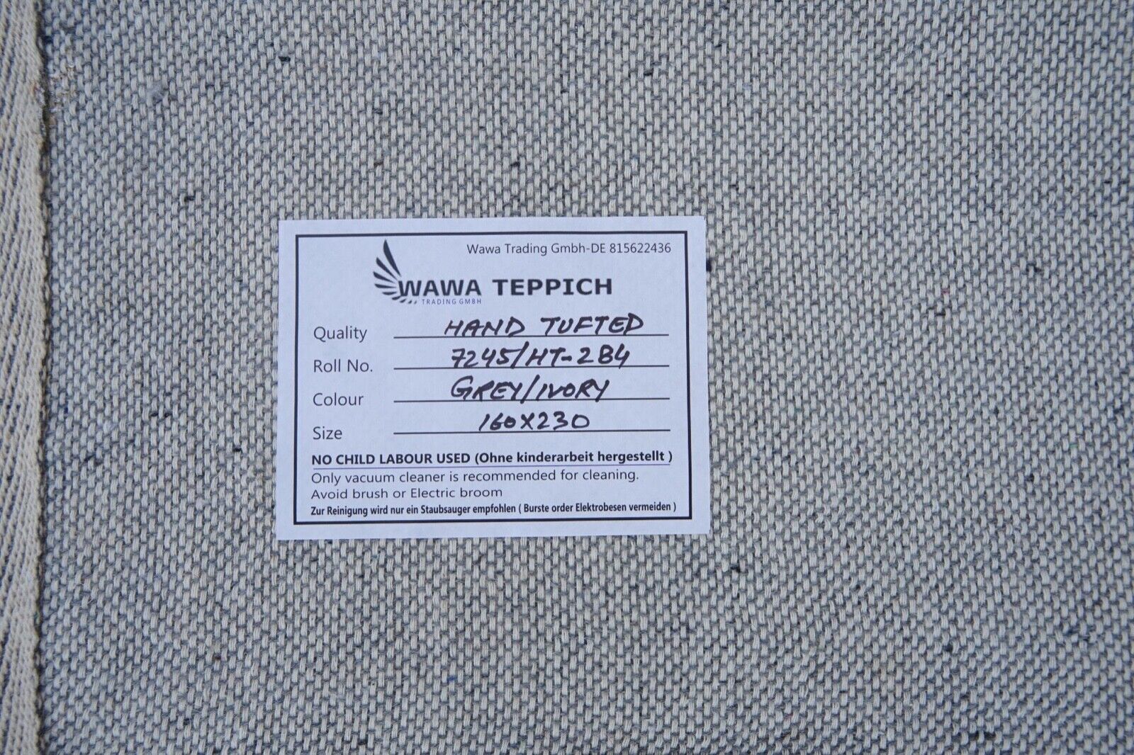 Teppich 100% Wolle Grau Beige 160X230 cm Orientteppich Handgetuftet HT284