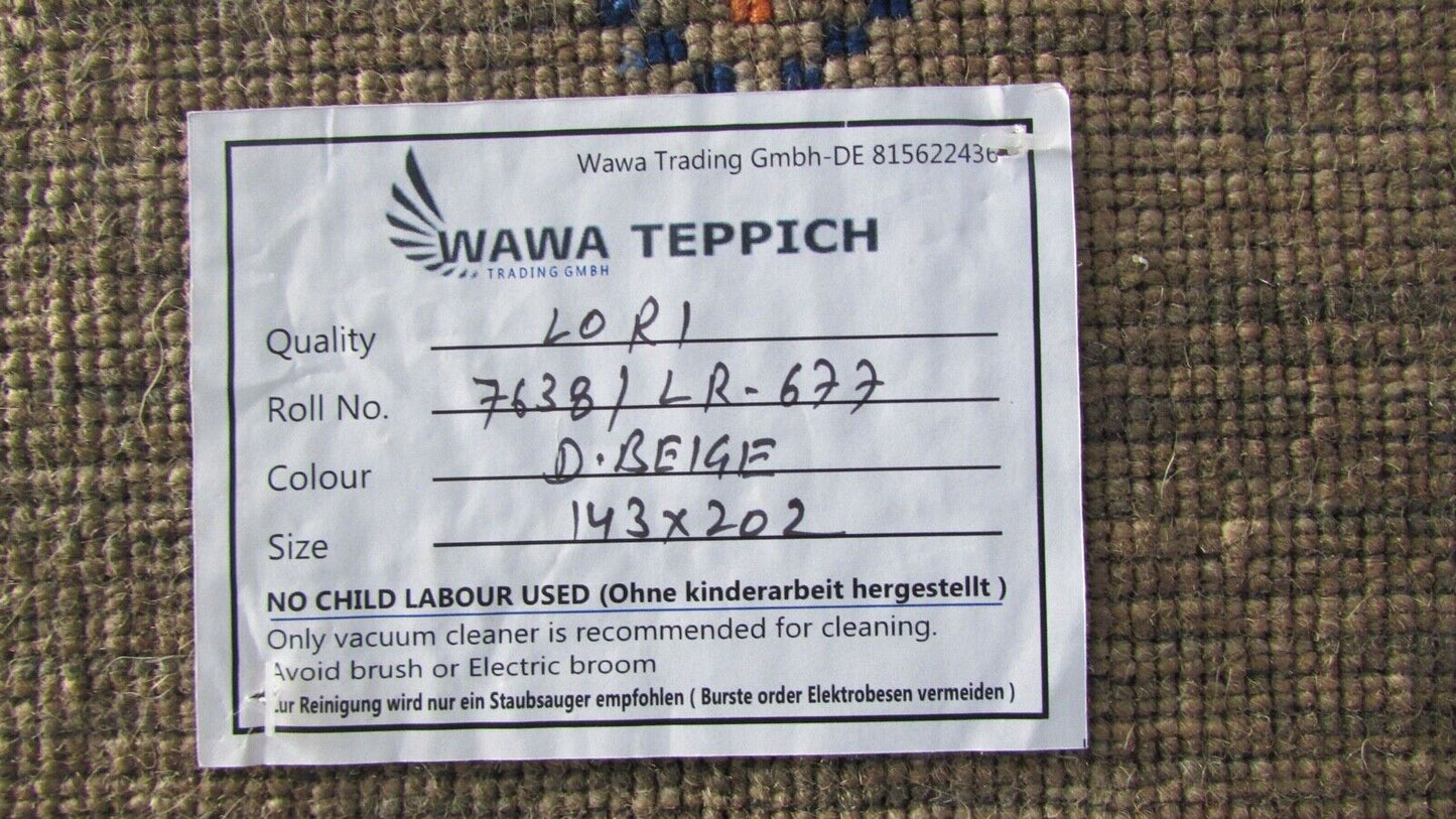 Gabbeh Teppich Dunkel Beige 100% Wolle 140x200 cm Orientteppich Handgewebt Lr677