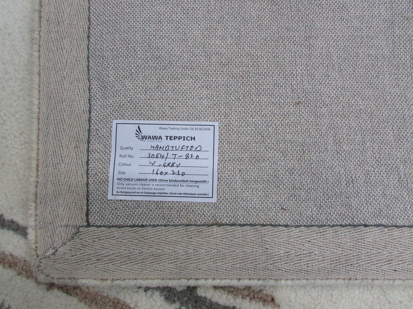 Beige Grau Teppich 100% Wolle 160X230 cm Handarbeit Handgetuftet T820