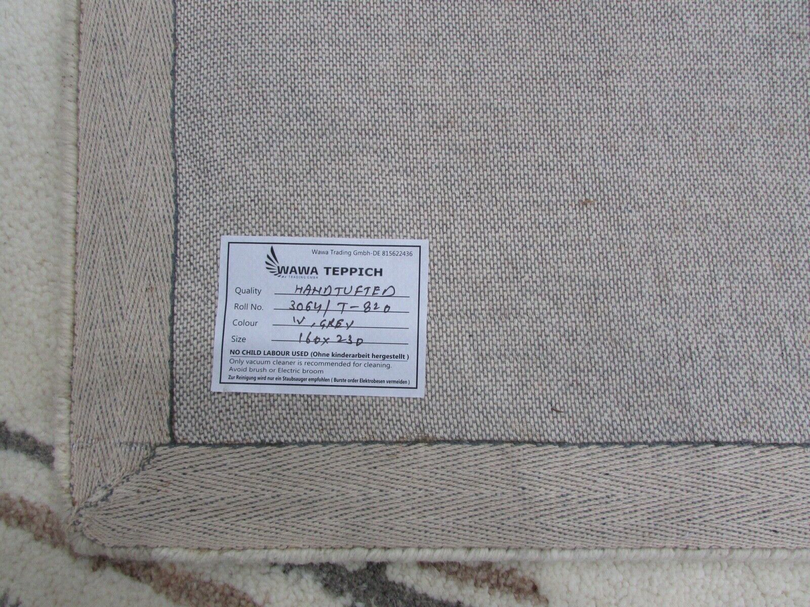 Бежово-сив килим 100% вълна 160X230 см Ръчно изработен, ръчно тъфтиран T820
