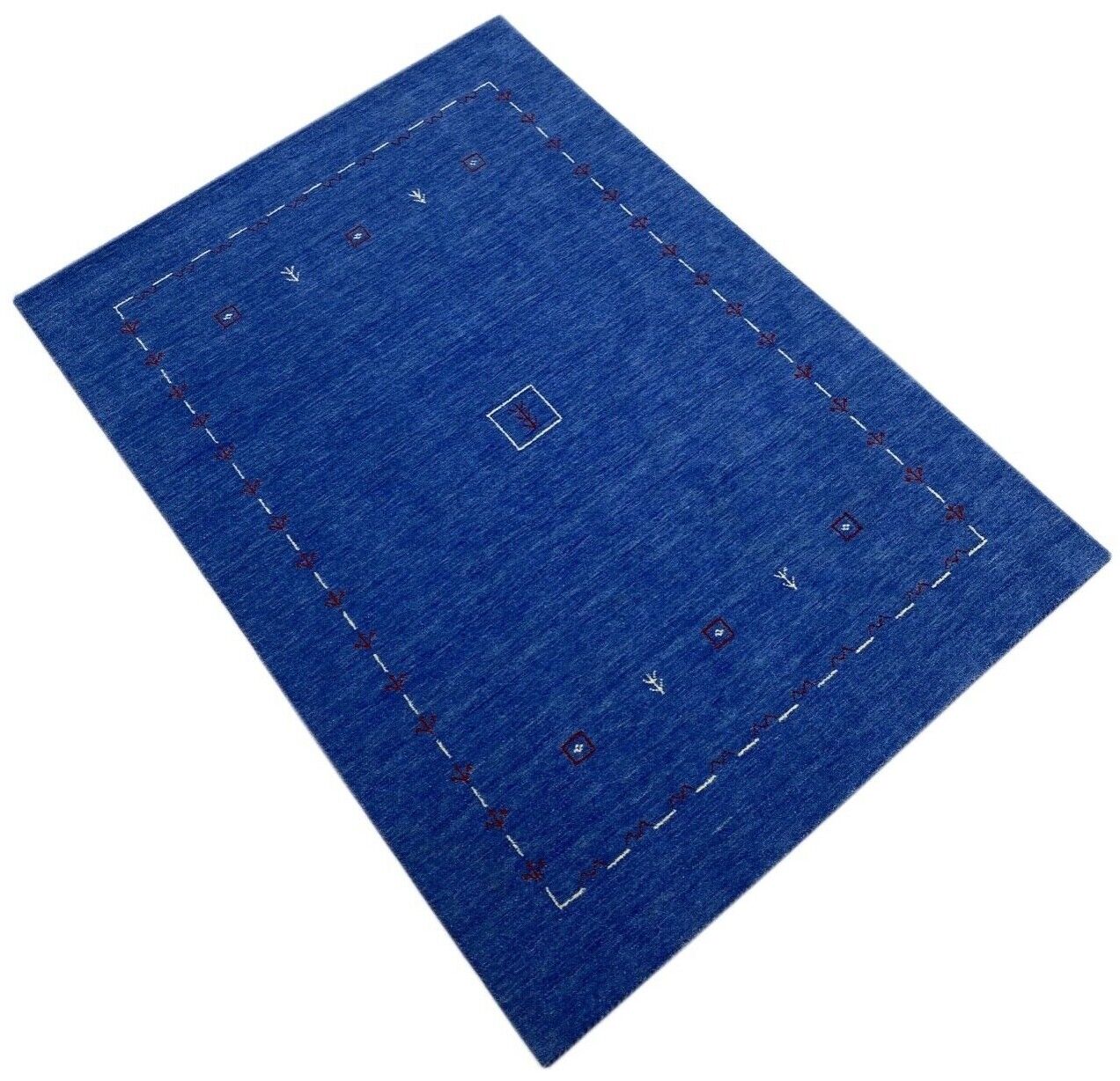 Tappeto Gabbeh blu per soggiorno 100% lana 170x240 cm Tessuto a mano orientale W1