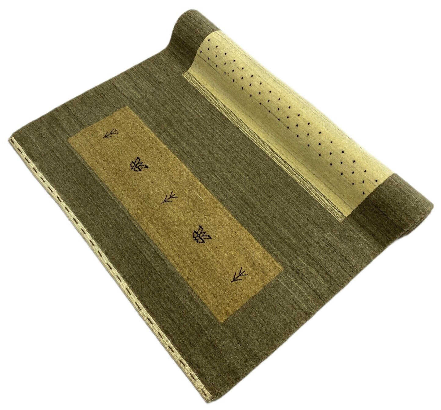 Gabbeh Teppich 100% Wolle Grau Braun Beige loom lori Handgewebt 120x180 cm S18