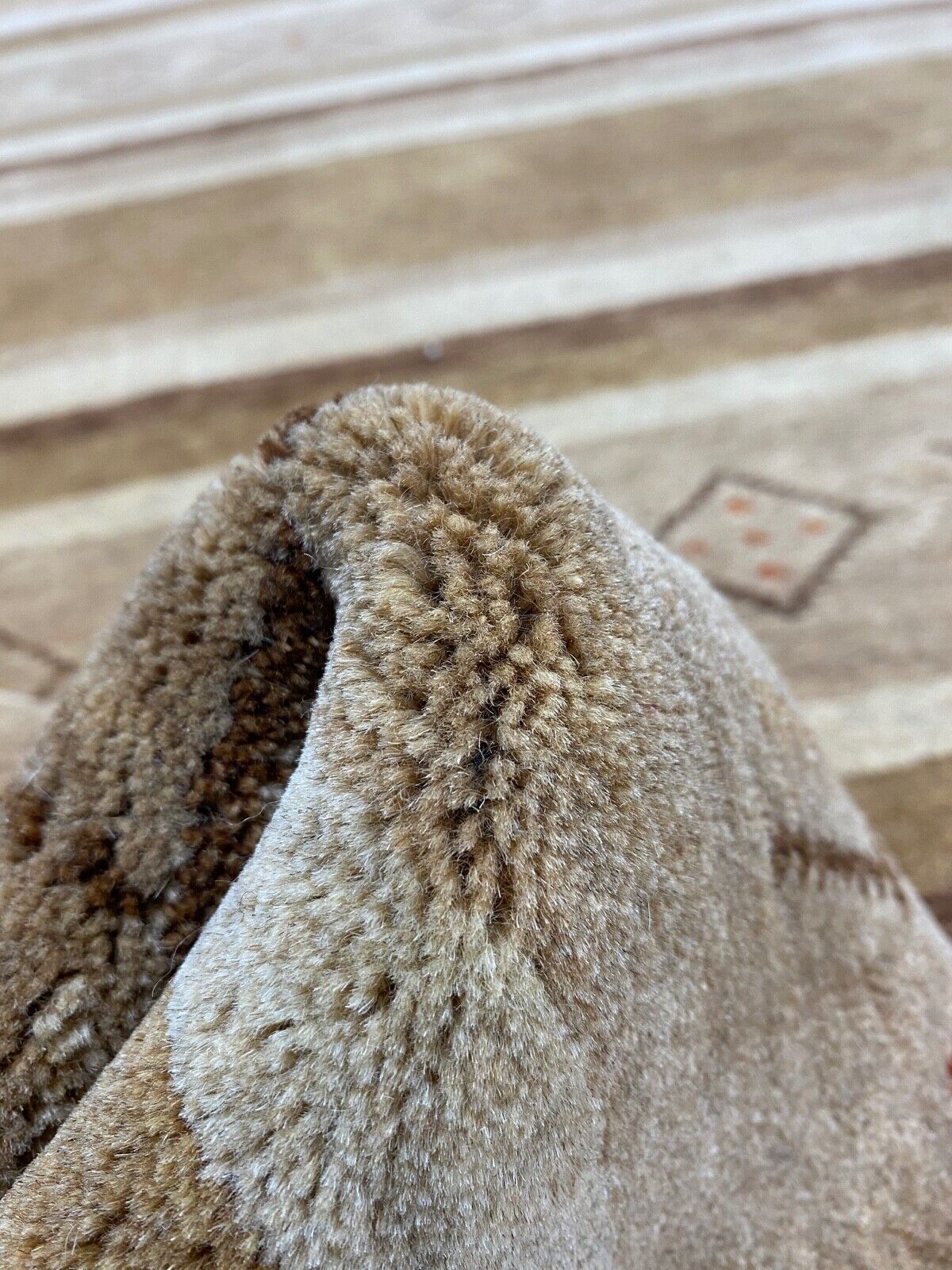 Svetainės Gabbeh kilimas, 100 % vilnos, smėlio/rudos spalvos, 170 x 236 cm, rankomis austas, WR74