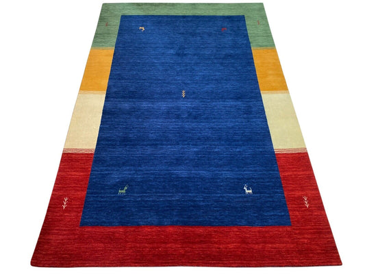 Blau Gabbeh 100% Wolle Orientteppich 120x180 cm Handgewebt loom Teppich