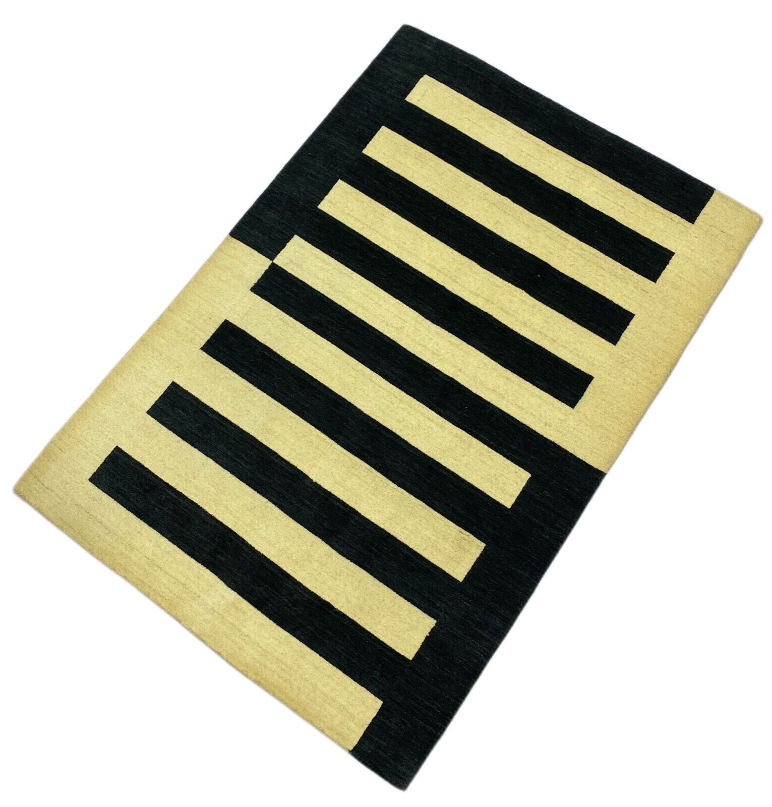 Teppich Gabbeh Beige Schwarz 100% Wolle lori Handgewebt 120x180 cm S22