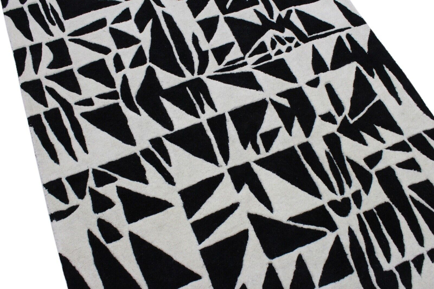 Schwarz Beige 100% Wolle Teppich 120X180 CM Handarbeit Handgetuftet ME4