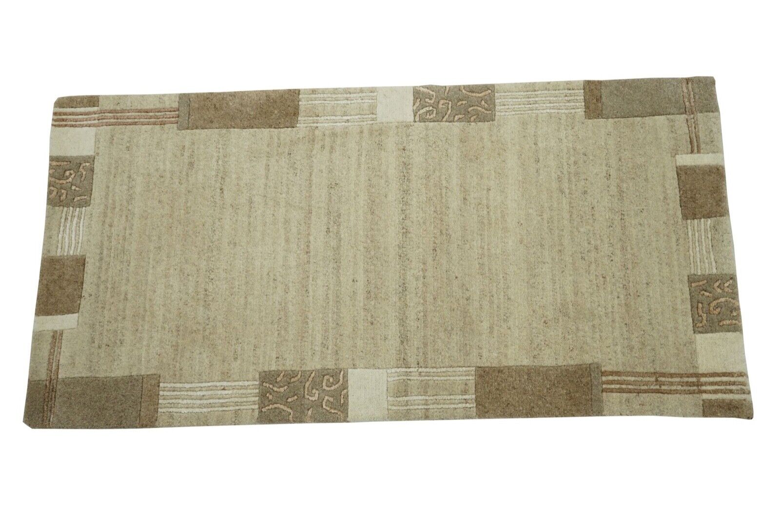 Nepal Teppich Handgeknüpft Beige Braun100% Wolle Orientteppich 75x140 cm N-770