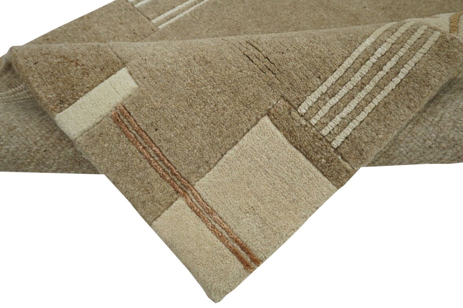 Nepal Teppich 100% Wolle Handgeknüpft Beige Braun 80X250 cm Orientteppich N768