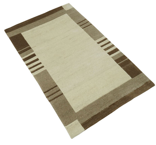 Nepal Teppich Handgeknüpft Beige Braun 90X160 cm Wolle Orientteppich N775