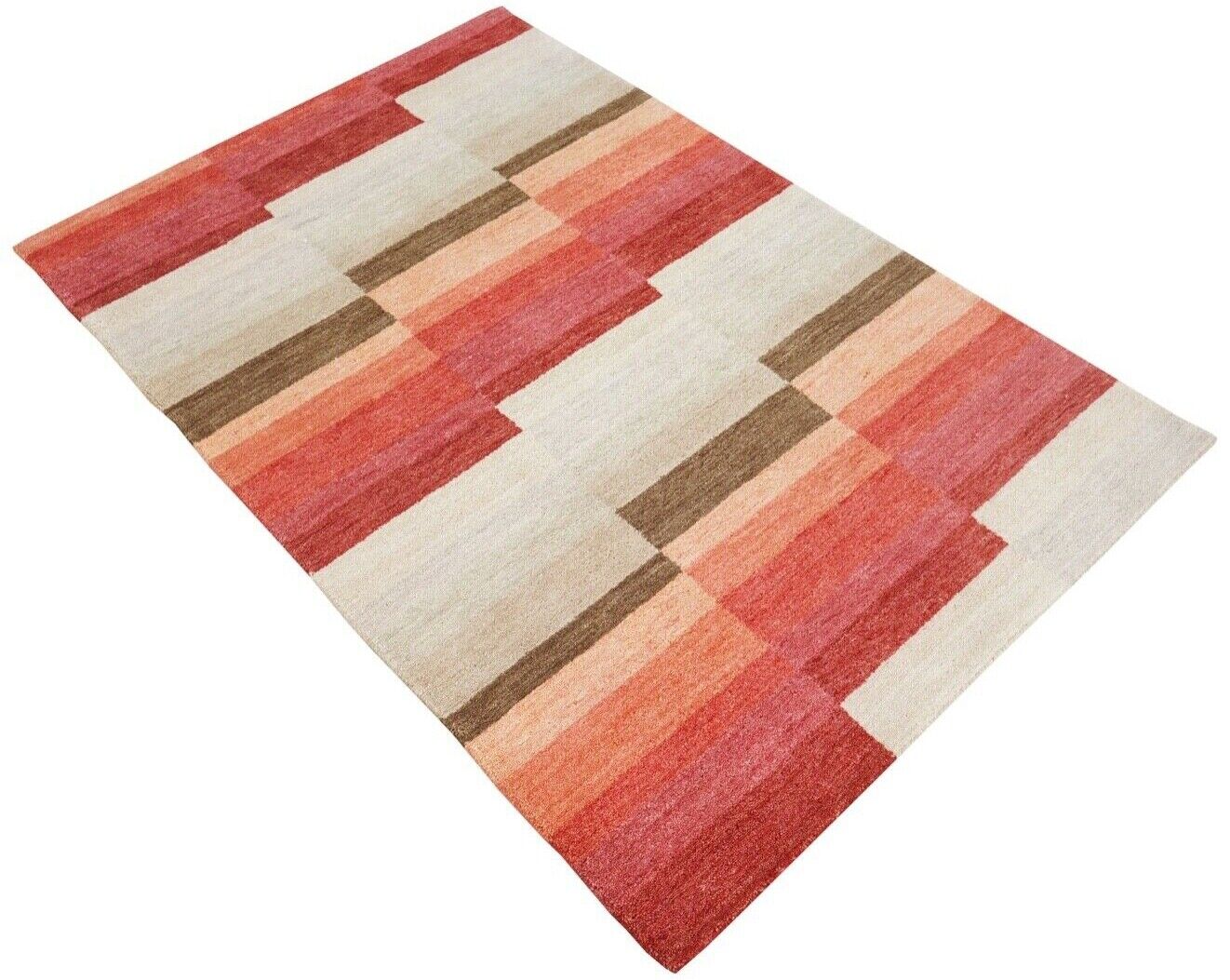 Rot Rosa Beige Braun Teppich 100% Wolle Handgewebt 122X183 cm Lori Buff Lr444